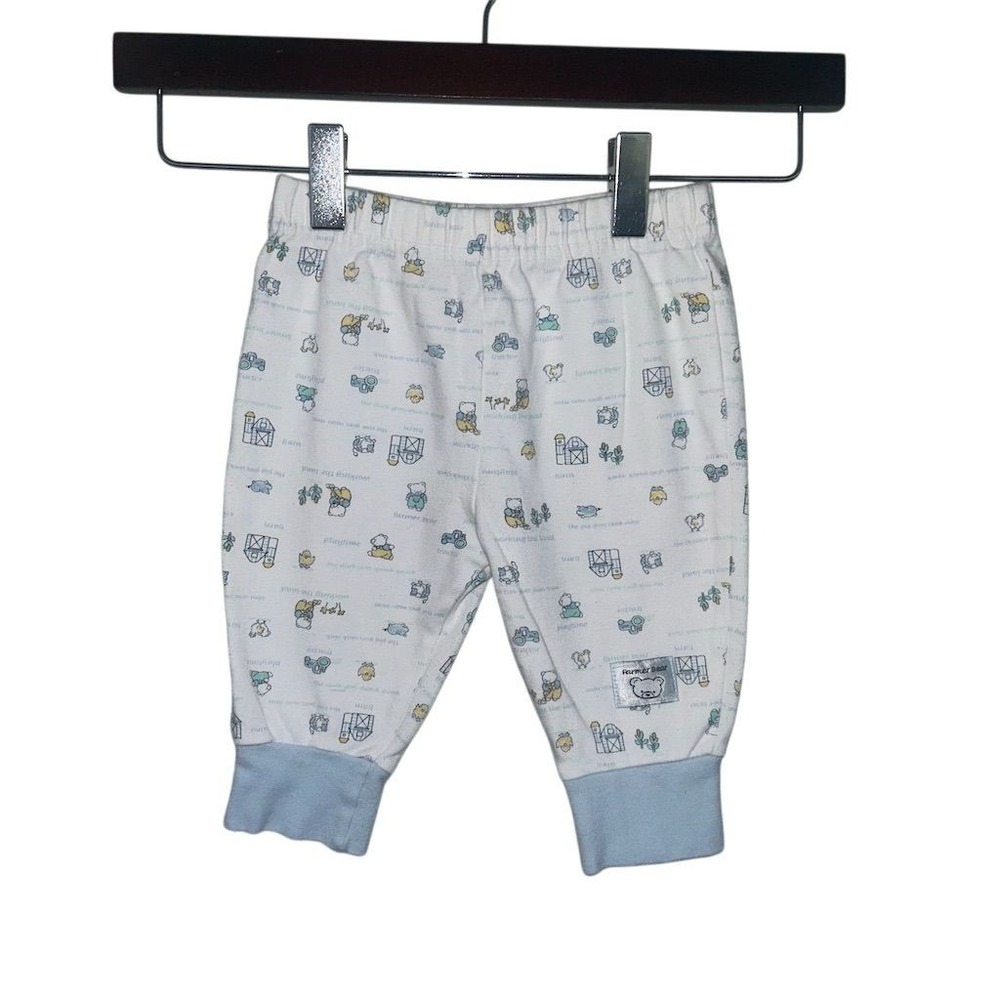 VTG Y2K McBaby Infant Pants 0-3 Months Noah's Ark Farm Bear Pattern Blue - Picture 2 of 8